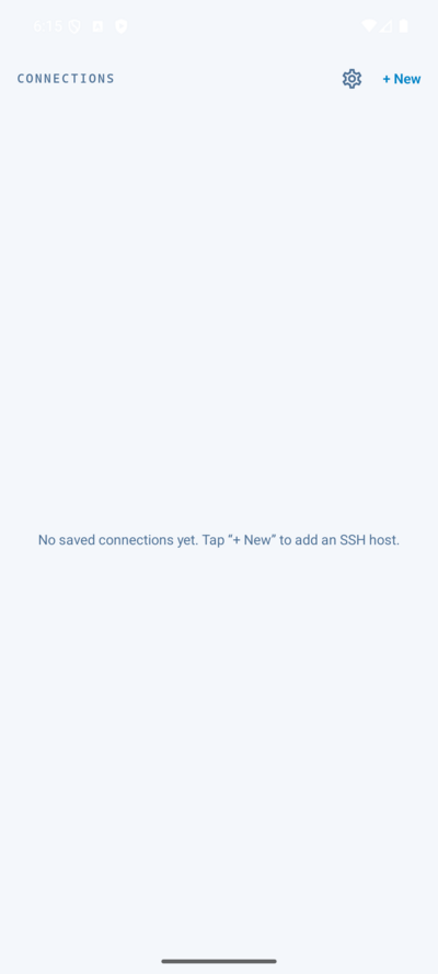 LRO Android app home screen with an empty SSH connections list
